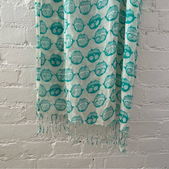Amici Owl Print Scarf Lightweight Fringe Trim Boho Fairy Whimsigoth 64” x 24” - Picture 8 of 10